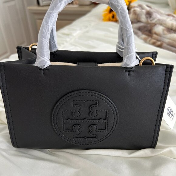 Authentic NWT Tori Burch Black MINI ELLA BIO TOTE Reg $248 - Picture 1 of 3